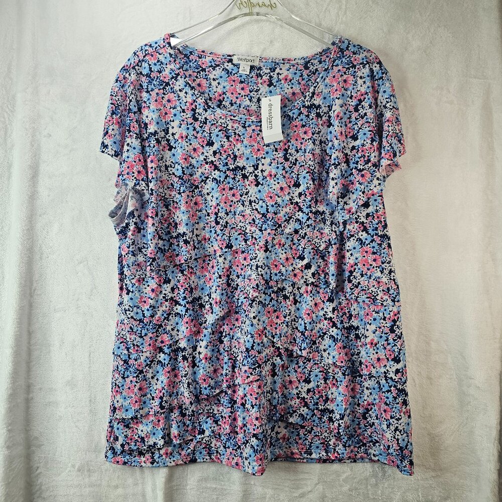 Dressbarn West Port Women Floral Top Pullover Scoop Neck Size XL Blouse